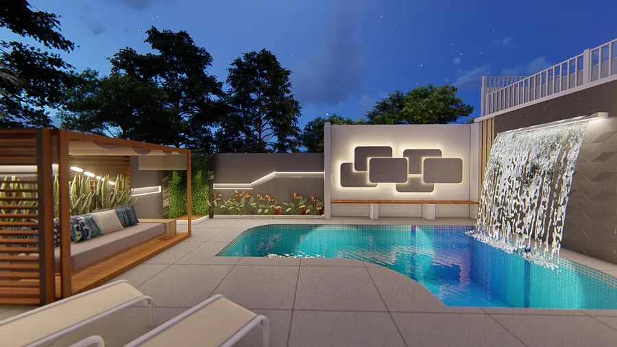 Opção 1: área da piscina à noite