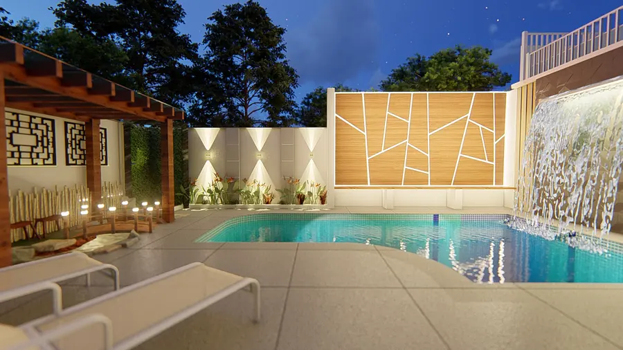 Opção 2: área da piscina à noite